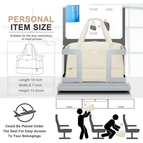 ETRONIK Gym Bag for Women Travel Duffel with Shoes Compartment Wet Pocket - Picture 3 of 8